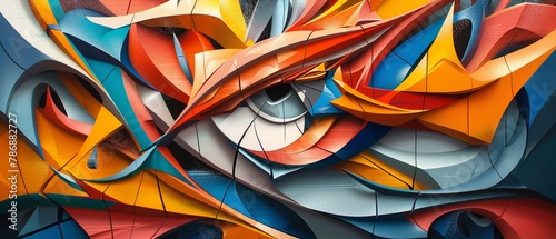 3D style cubism in colorful abstraction