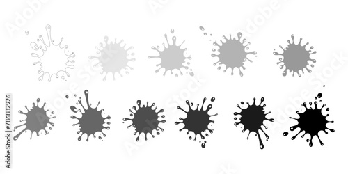 Splash background. Set of black, gray, white blots on the white background. 11 colors set. back to school. art and craft projects, scrapbooks. Circular stains. Hand drawing of banner, label, frame.