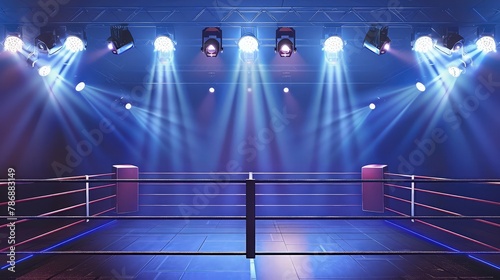 Boxing ring arena and spotlight floodlights vector design. © Nazia