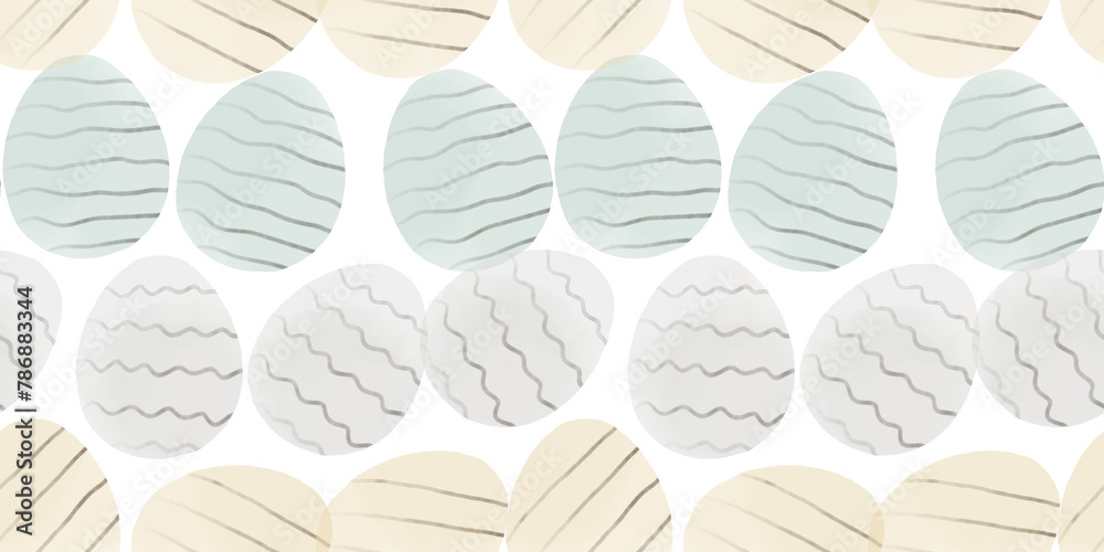 Fototapeta premium Cute illustration with colorful Easter eggs with watercolor texture, spring banner