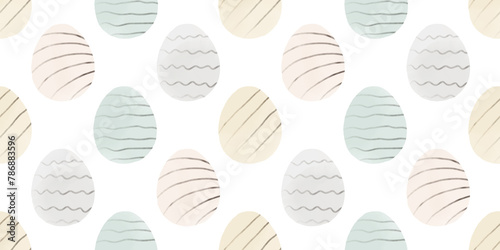 Cute illustration with colorful Easter eggs with watercolor texture, spring banner