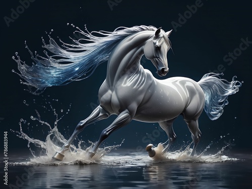 A painting of abstract oil. Art painting, gold, horse, canvas, wall art, modern artwork, paint spots, paint strokes, knife painting, large stroke painting, mural, black, white.Ai generative