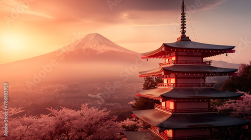 Spring Symphony  Mount Fuji and Cherry Blossoms in a Serene Embrace