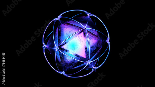 Neon Geometric Sphere on Black Background