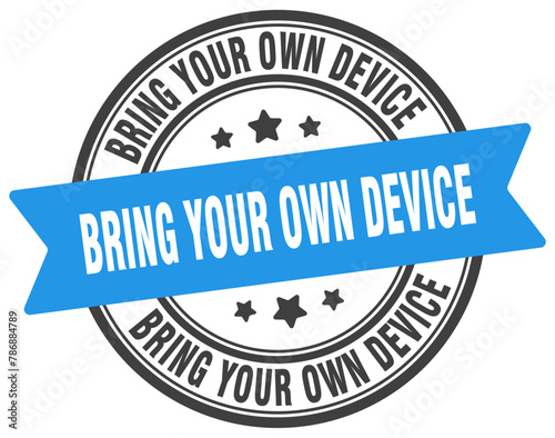 bring your own device stamp. bring your own device label on transparent background. round sign photo