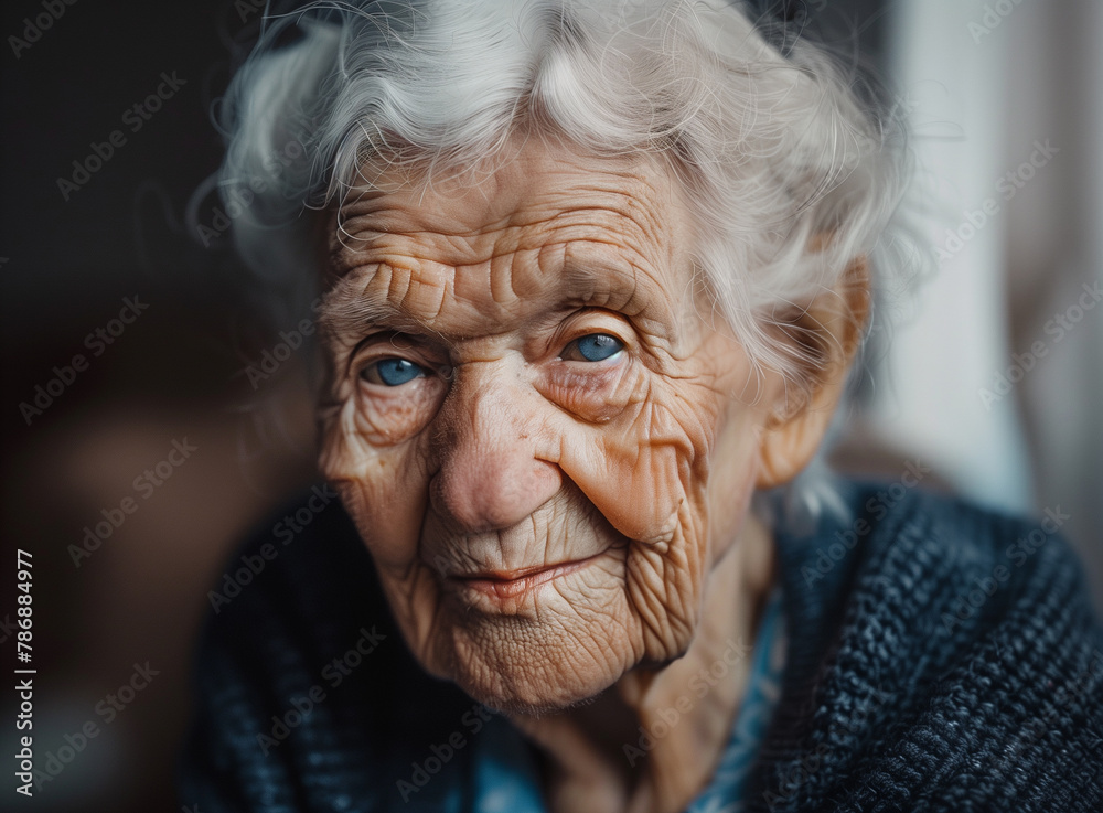 Elderly Woman with a Piercing Gaze and a Lifetime of Memories