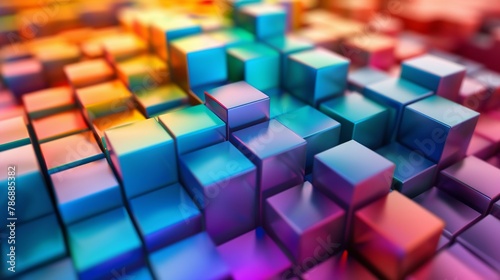 3D cubes in a pattern of rainbow hues