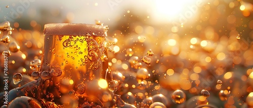 3D bubbly beer in sunlight