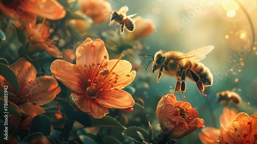 Nature s flowers and honeybees photo