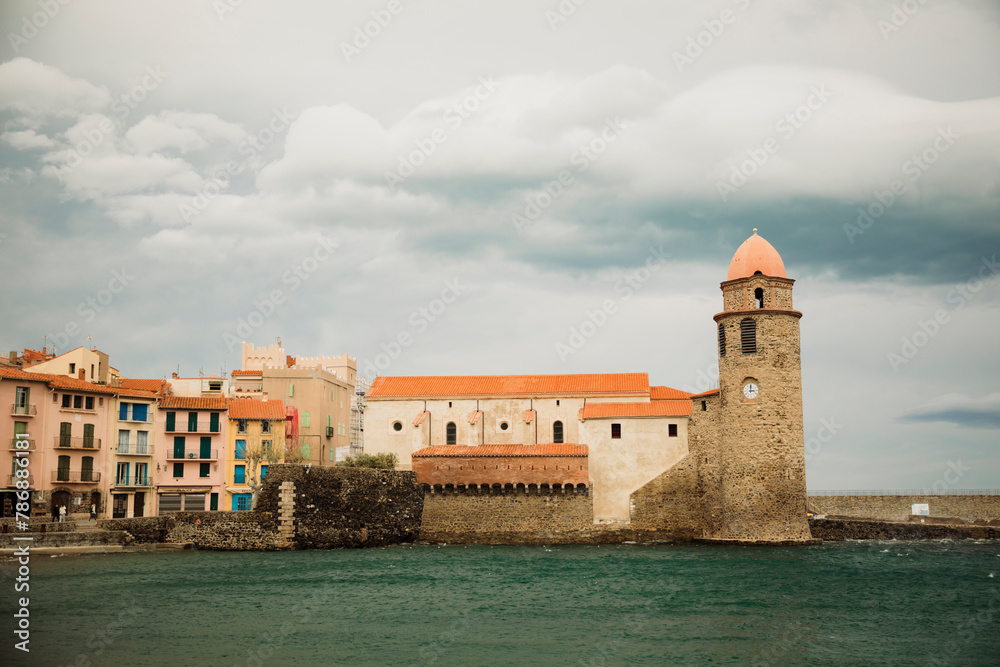 Medieval Castle along the coast of the Collioure Sea, France.