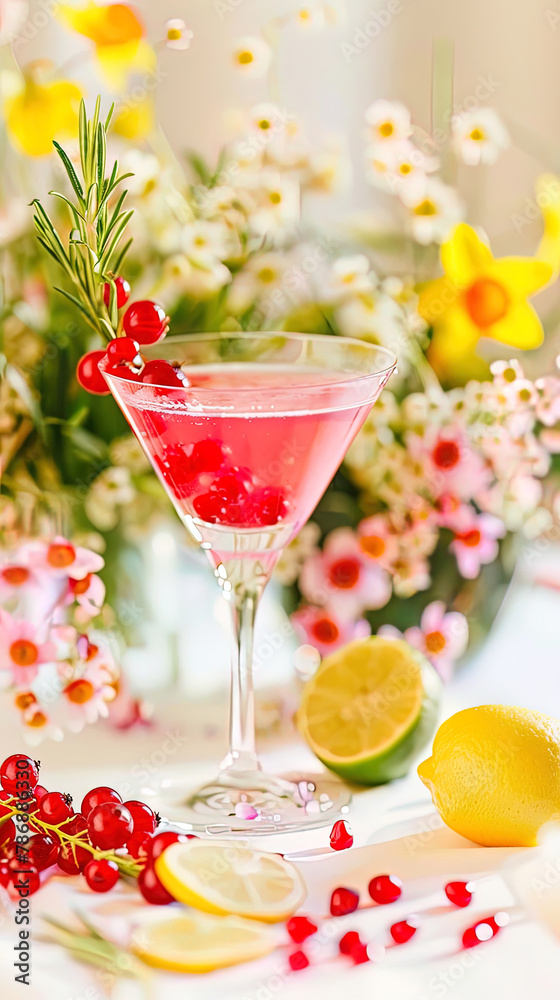 Currant Martini, under bright light, fresh rosemary and lemon slices. Currant Martini, under bright light, fresh rosemary and lemon slices.