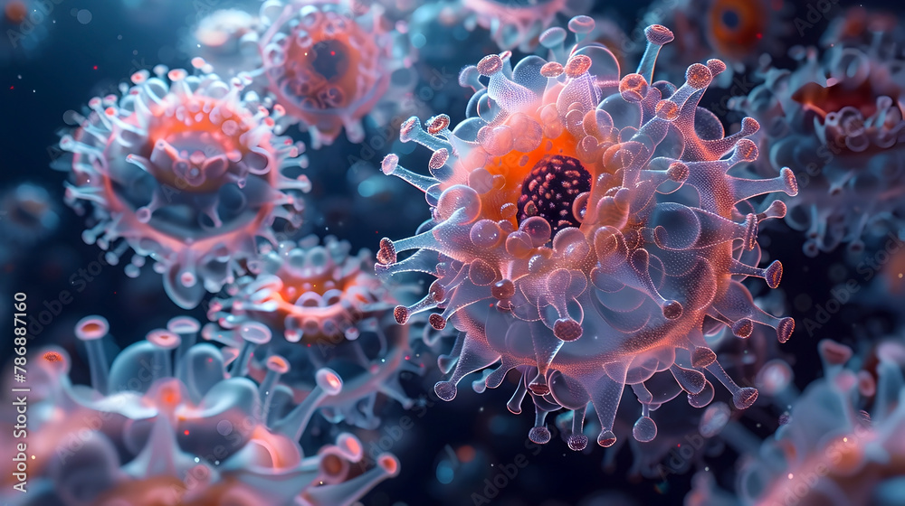 Intricate Symbiotic Relationships Between Microscopic Organisms in Vibrant Rendering Intricate Symbiotic Relationships Between Microscopic Organisms in Vibrant Rendering