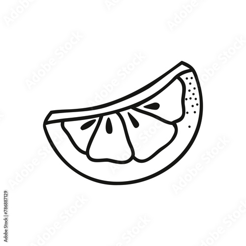 Hand drawn orange slice in doodle style. Single element Stock isolated image on a white background.