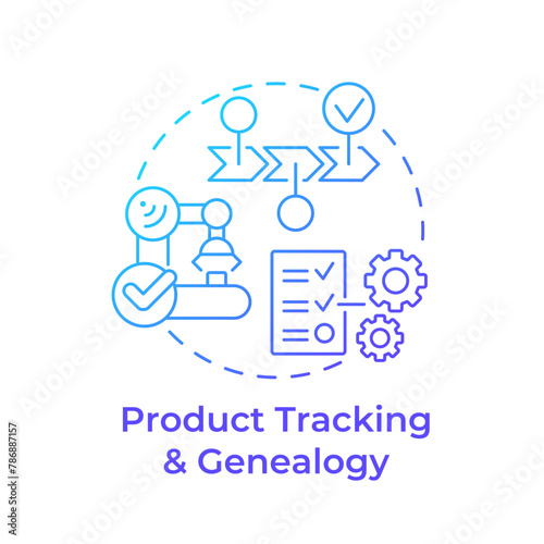 Product tracking and genealogy blue gradient concept icon. Traceability manufacturing. Task accomplishment. Round shape line illustration. Abstract idea. Graphic design. Easy to use in infographic