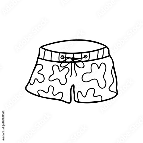 Hand drawn beach shorts stock illustration. Isolated doodle style illustration on white background.