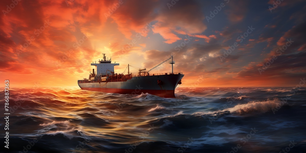 Large tanker ship sailing in the sea