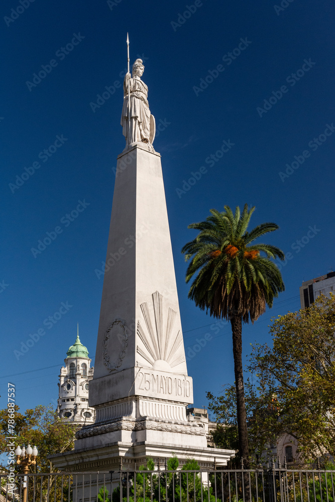 Beautiful view to white historic monument in Plaza de Mayo