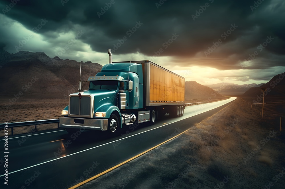 Truck on the highway in the evening