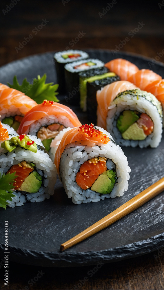 Image of fresh sushi served on a dining table, typical Japanese 63 Image of fresh sushi served on a dining table, typical Japanese 63