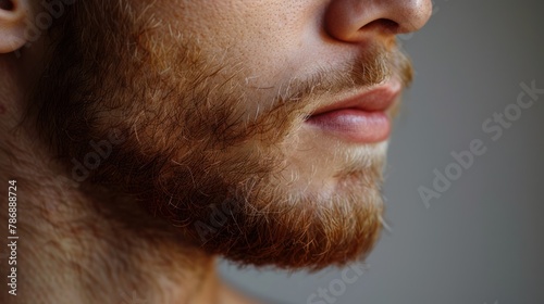 A detailed view of a man with a beard, focusing on facial features and beard texture