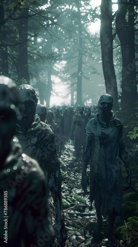 Mysterious Figures Emerge From the Misty Forest Depths,Exuding an Ominous Presence