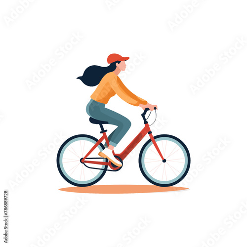 Young Woman Cycling in Urban Setting. Vector illustration design.