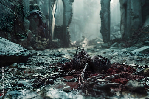 Ravenous Undead Scavengers Amid the Abandoned Ruins in Cinematic Photographic Style photo