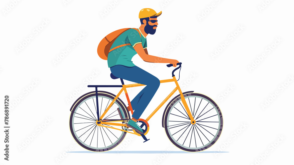 Casual man cyclist enjoying riding bicycle. Bicyclist
