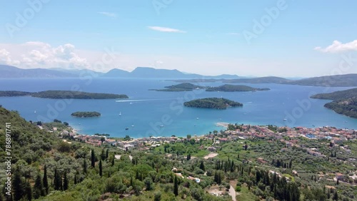 The panoramic view from the Balcony viewpoint near Nidri village showcases Lefkada island and the neighboring Ionian beaches, frequented by those exploring the Ionian islands photo