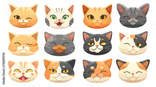 Cats heads faces emoticons vector illustration set