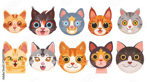 Cats heads faces emoticons vector illustration set