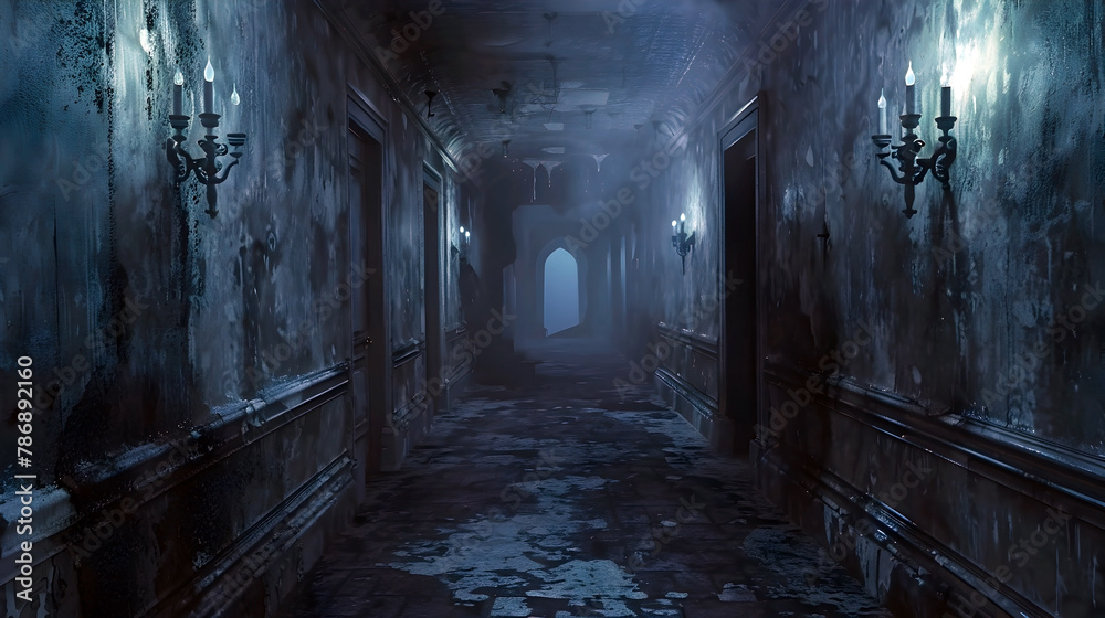 Sinister Ghouls Haunt the Abandoned Mansion,Their Laughter Echoing Through the Isolated Halls in Hyper-Detailed 3D Cinematic Render - obrazy, fototapety, plakaty 