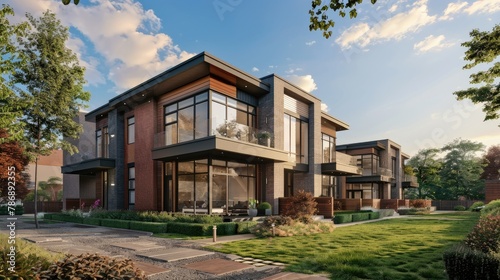 Generate a 3D visualization portraying the exterior of an urban oasis residence with a modern touch.