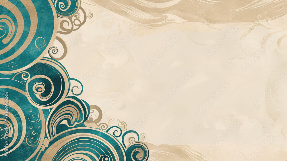 Teal and soft beige hand-drawn swirls frame content with coastal serenity. Teal and soft beige hand-drawn swirls frame content with coastal serenity.