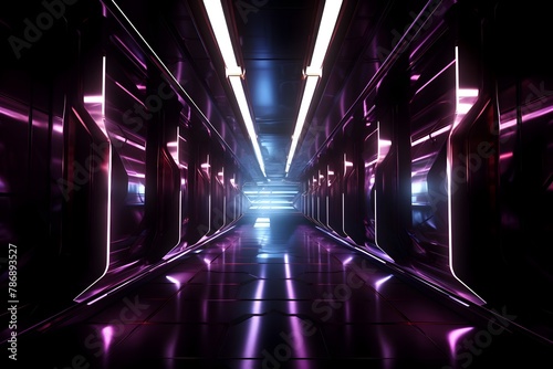 Immersive Futuristic Sci-Fi Corridor with Neon Lighting and Atmospheric Smoke in Sleek Digital Render