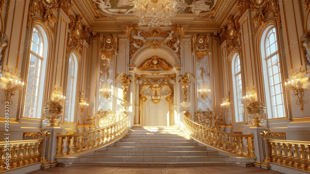 Firegilded podium in a Baroque palace, for royal and regal product presentations