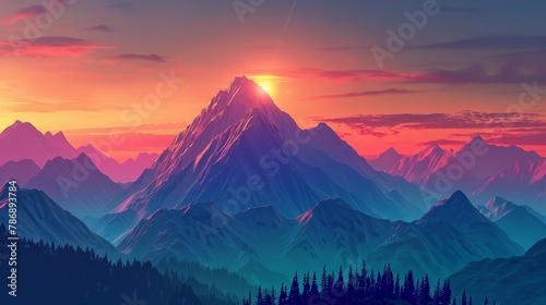 Majestic mountain podium at dawn, alpenglow for inspirational and adventurous brands #786893784