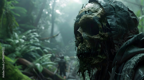 Treacherous Expedition into the Foreboding Jungle Encounters Undead Horrors in 3D Rendering