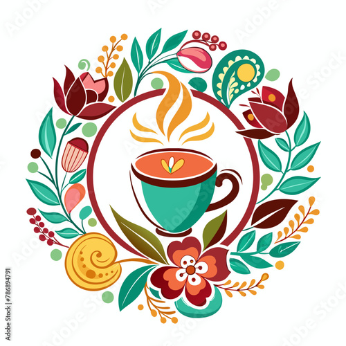 logo-pour-un-caf--avec-des-motifs-floraux-et-une-t