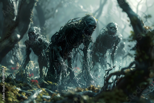 Undead Creatures Overrunning Isolated Jungle in Post-Apocalyptic Cinematic 3D Render