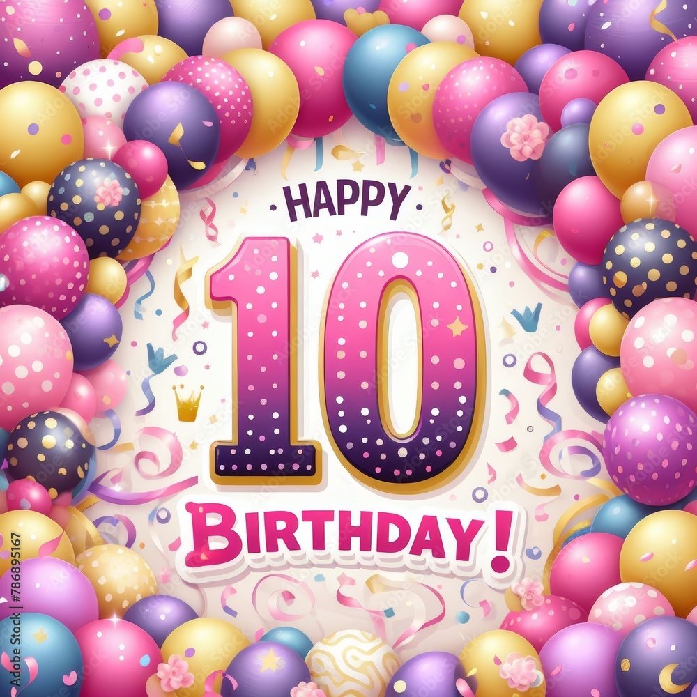 Colorful 10th Birthday Party Celebration with Balloons Colorful 10th Birthday Party Celebration with Balloons