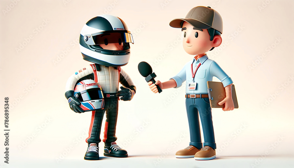 animated characters a race car driver and a reporter Stock Illustration ...