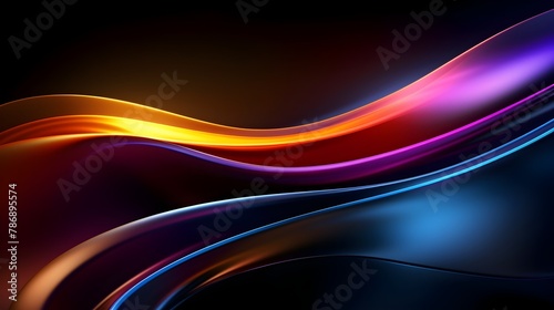 Mesmerizing Waves of Vibrant Neon Spectrum - Futuristic Abstract Digital Artwork with Glowing Curves and Rays