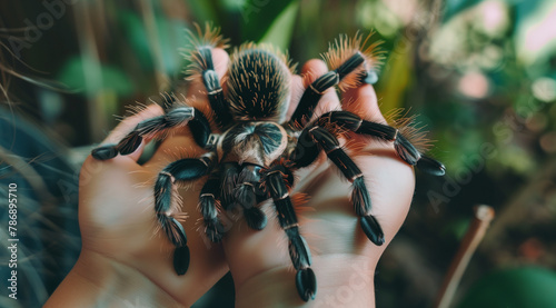Human Hands Carefully Holding a Majestic Oversized Tarantula Spider