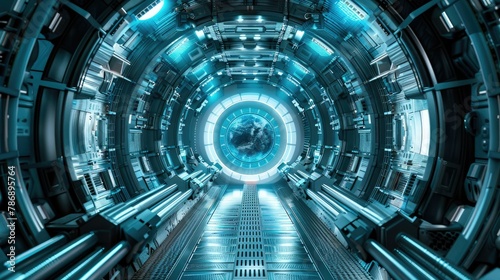 Futuristic Sci-Fi Corridor with Illuminated Walls and Floor