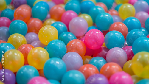colorful plastic balls in a children's playroom close-up