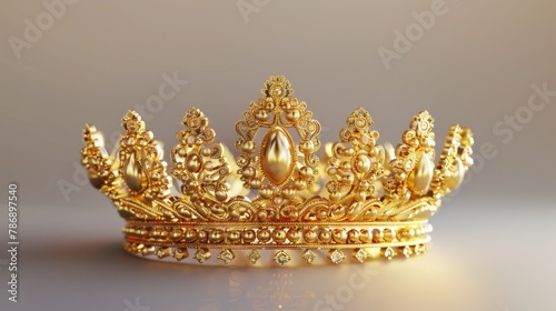 Illustrate an eye-catching 3D view of a masterfully rendered royal crown, capturing its grandeur and significance