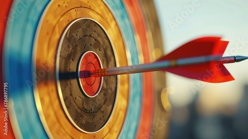 Illustrate an eye-catching 3D view of three arrows precisely hitting their targets