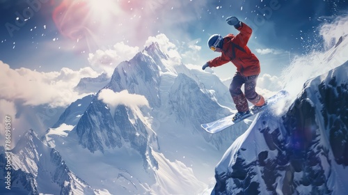 Imagine the adrenaline-fueled moment as a snowboarder leaps into the bright