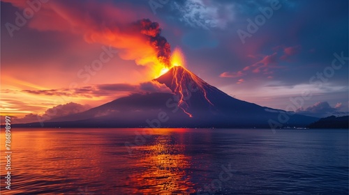 Fire in the sky and mountains, with clouds and snow, showcasing natural beauty High peaks, Alps, fire mountains, forests, and ocean Italy's sunrise and tourism